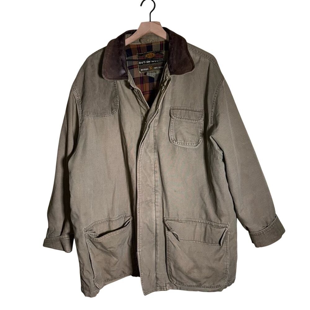VINTAGE GAP 90s chore barn Jacket w leather collar flannel interior corduroy XL